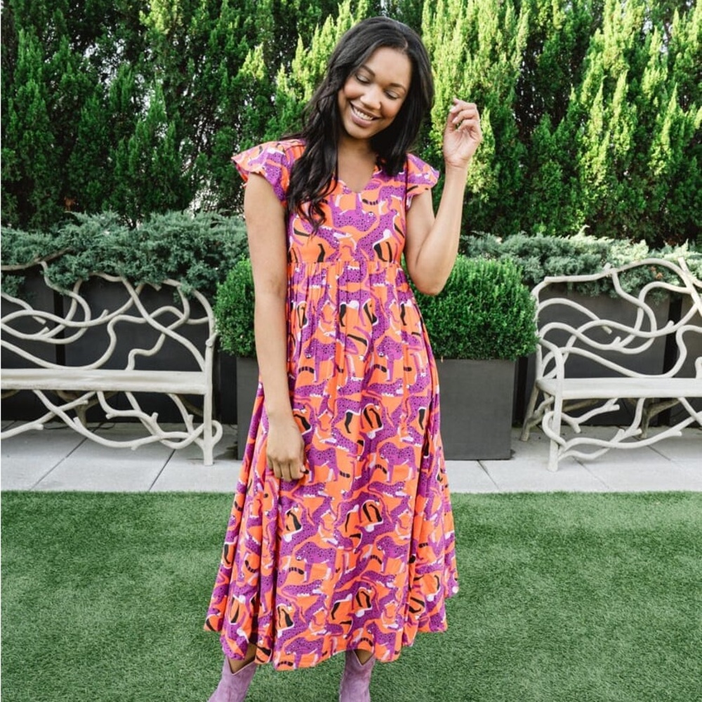 Briton Court Jenny Cheetah Maxi Dress - Orange Crush